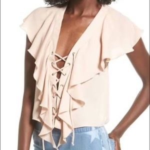 Show Me Your Mumu Blush Tie Front Ruffle Top